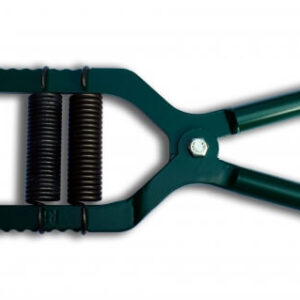 Vihreä metallinen jousipuristin puu- ja askartelutöihin, ergonomisilla kahvoilla ja vahvalla otteella.