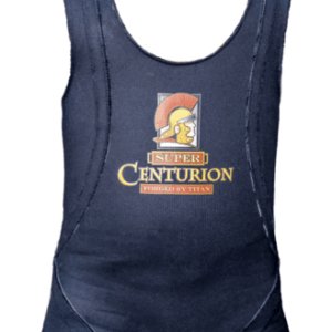 Titan Super Centurion tummansininen voimanostoasu centurion‑logolla ja kilpailutason tuella.