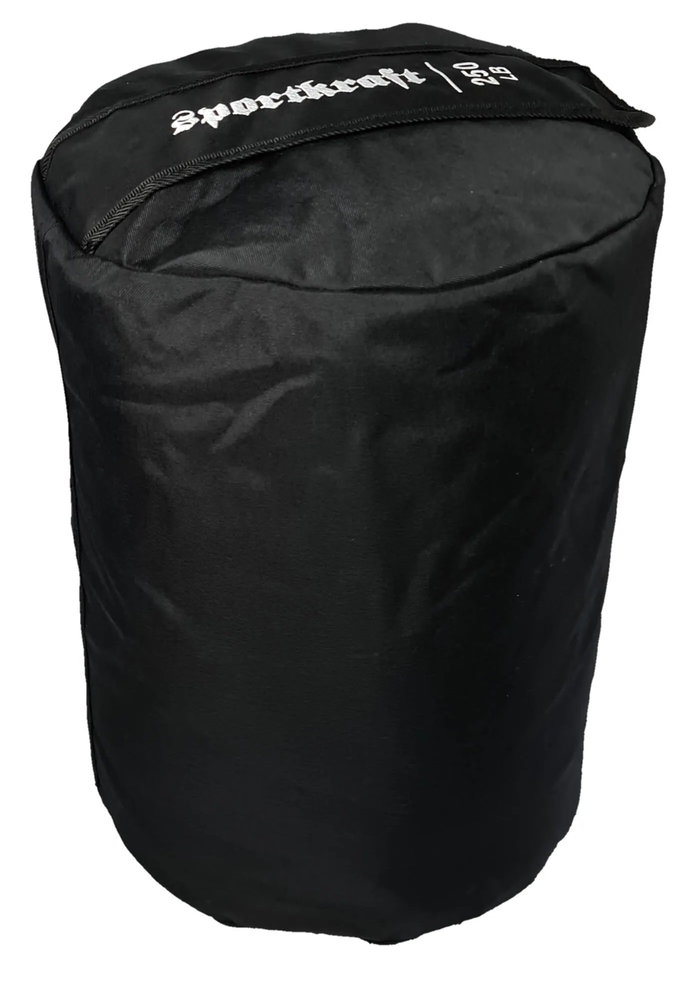 Musta SportKraft hiekkasäkki voimaharjoitteluun ja kuntoiluun, kestävä sylinterimäinen treeniväline.