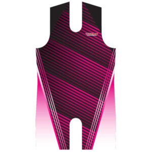 Pinkki ja musta kilpauimapuku, aerodynaaminen muotoilu ja dynaamiset viivat tehokkaaseen uintiin.