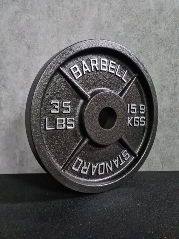 SportKraft valurautainen levypaino 35lbs 15.9kg musta pulverimaalaus