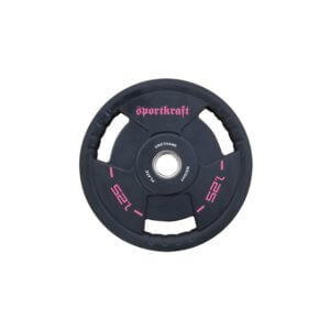 SportKraft 25 kg musta kumilevypaino pinkillä logolla ja kolmella kahva-aukolla.
