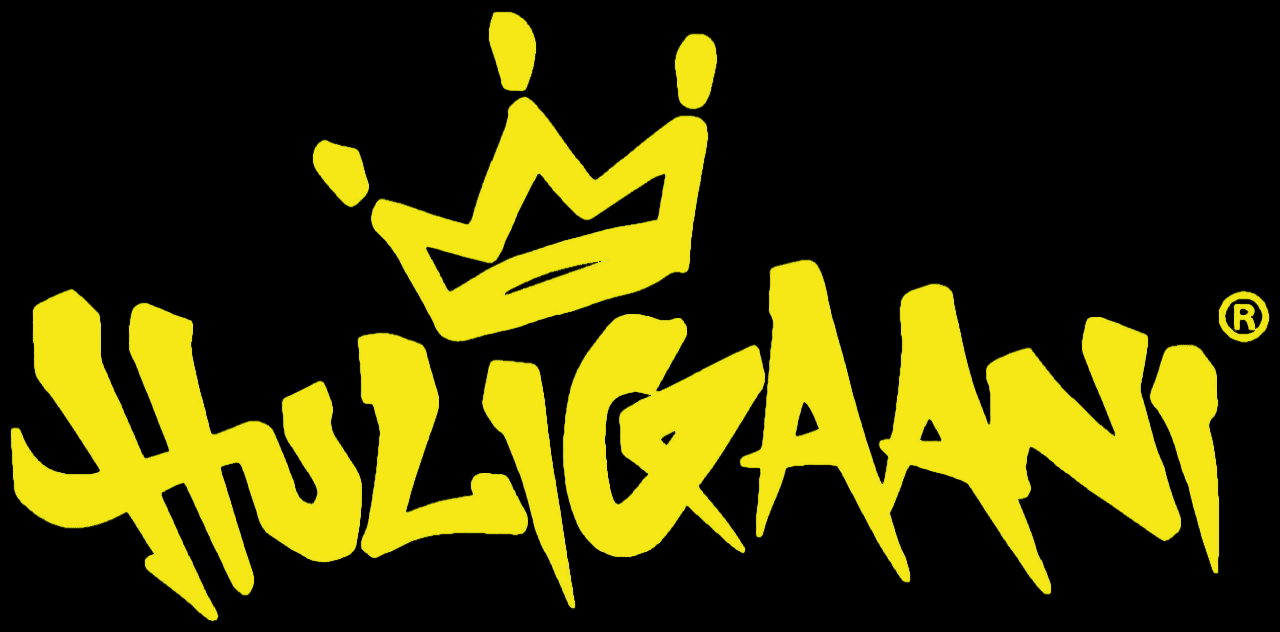 Keltainen graffiti-tyylinen logo