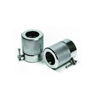 Kiiltävät teräksiset SportKraft Premium levytangon lukot 2,5 kg kuntosaliharjoitteluun.