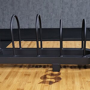 Mustasta metallista valmistettu SportKraft levypainoteline, kuusi paikkaa painolevyille kuntosalille.