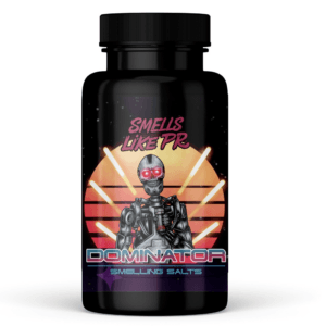 Dominator hajusuola – musta pullo, robottietiketti ja voimakas treeniboosti urheilijoille.