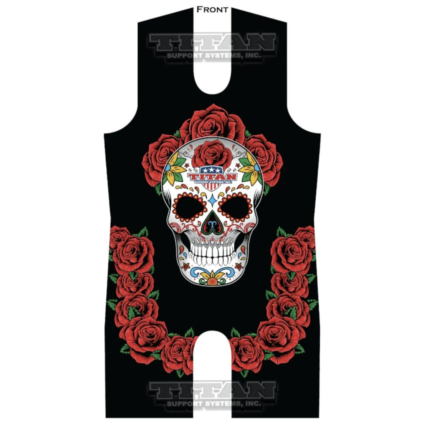 Pääkallo ruusujen ympäröimänä.