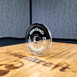 SportKraft kalibroitu teräslevypaino, kromi 5 kg valkoinen
