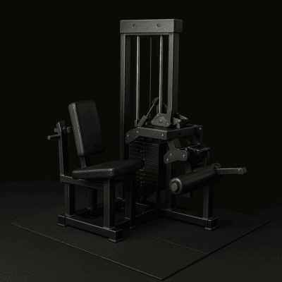 Voimaharjoittelulaitteisto mustalla taustalla.