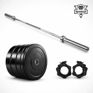 SportKraft Basic Training levytankosarja 115kg ja 170kg valmis treenipaketti kotikuntosalille sisältää basic levytanko 300 luonnonkumi bumper levypainot ja jaw collar lukot.