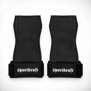 Sportkraft - Salimarkku Oy 14 SportKraftin mustat synteettiset vetogripit, rannenauhat ja säätölenkit näkyvissä.